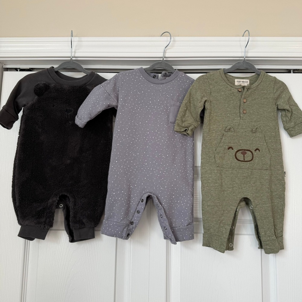 Baby Romper Bundle Gap Miles the Label Rabbit Bear 0-3M Grey Green Black 3pc Set